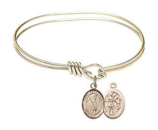 5 3/4 inch Oval Eye Hook Hamilton Gold Bangle Bracelet with a 14kt Gold Filled Saint Sebastian/Golf charm.