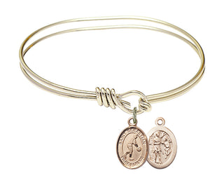 5 3/4 inch Oval Eye Hook Hamilton Gold Bangle Bracelet with a 14kt Gold Filled Saint Sebastian/Basketball charm.