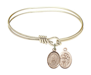 5 3/4 inch Oval Eye Hook Hamilton Gold Bangle Bracelet with a 14kt Gold Filled Saint Sebastian/Ice Hockey charm.