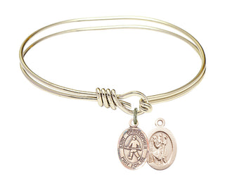 5 3/4 inch Oval Eye Hook Hamilton Gold Bangle Bracelet with a 14kt Gold Filled Saint Christopher / Field Hockey charm.