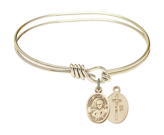 5 3/4 inch Oval Eye Hook Hamilton Gold Bangle Bracelet with a 14kt Gold Filled Saint John Paul II charm.