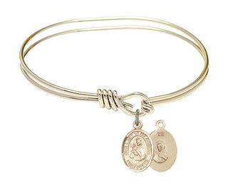 5 3/4 inch Oval Eye Hook Hamilton Gold Bangle Bracelet with a 14kt Gold Filled Our Lady of Mount Carmel charm.
