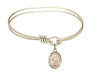 5 3/4 inch Oval Eye Hook Hamilton Gold Bangle Bracelet with a 14kt Gold Filled Saint John of Capistrano charm. Engraved Catholic Saint Jewelry