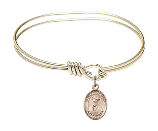 5 3/4 inch Oval Eye Hook Hamilton Gold Bangle Bracelet with a 14kt Gold Filled Saint Philip Neri charm.