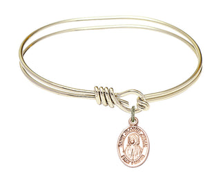 5 3/4 inch Oval Eye Hook Hamilton Gold Bangle Bracelet with a 14kt Gold Filled Saint Jeanne Jugan charm. Engraved Catholic Saint Jewelry