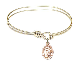 5 3/4 inch Oval Eye Hook Hamilton Gold Bangle Bracelet with a 14kt Gold Filled Saint Margaret Mary Alacoque charm. Engraved Catholic Saint Jewelry