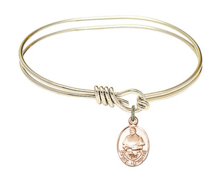 5 3/4 inch Oval Eye Hook Hamilton Gold Bangle Bracelet with a 14kt Gold Filled Pope Francis charm.
