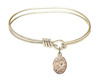5 3/4 inch Oval Eye Hook Hamilton Gold Bangle Bracelet with a 14kt Gold Filled Miraculous charm.