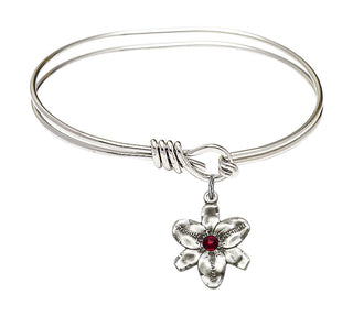 5 3/4 inch Oval Eye Hook Rhodium Bangle Bracelet with a Sterling Silver Chastity charm.