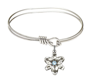 5 3/4 inch Oval Eye Hook Rhodium Bangle Bracelet with a Sterling Silver Chastity charm.
