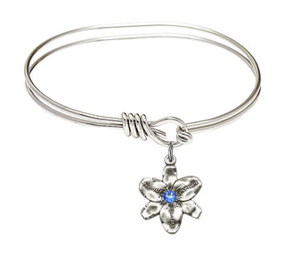 5 3/4 inch Oval Eye Hook Rhodium Bangle Bracelet with a Sterling Silver Chastity charm.
