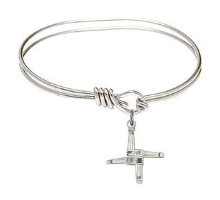 5 3/4 inch Oval Eye Hook Rhodium Bangle Bracelet with a Sterling Silver Saint Brigid Cross charm.