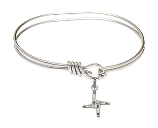 5 3/4 inch Oval Eye Hook Rhodium Bangle Bracelet with a Sterling Silver Saint Brigid Cross charm.