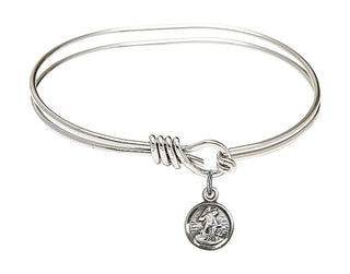 5 3/4 inch Oval Eye Hook Rhodium Bangle Bracelet with a Sterling Silver Guardian Angel charm.