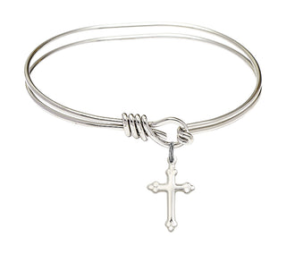 5 3/4 inch Oval Eye Hook Rhodium Bangle Bracelet with a Sterling Silver Cross Charm charm.