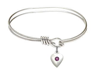 5 3/4 inch Oval Eye Hook Rhodium Bangle Bracelet with a Sterling Silver Heart charm.