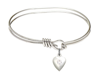 5 3/4 inch Oval Eye Hook Rhodium Bangle Bracelet with a Sterling Silver Heart charm.