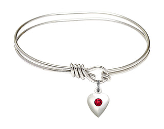 5 3/4 inch Oval Eye Hook Rhodium Bangle Bracelet with a Sterling Silver Heart charm.