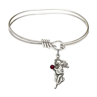 5 3/4 inch Oval Eye Hook Rhodium Bangle Bracelet with a Sterling Silver Guardian Angel charm.