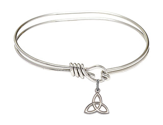 5 3/4 inch Oval Eye Hook Rhodium Bangle Bracelet with a Sterling Silver Trinity Irish Knot charm.