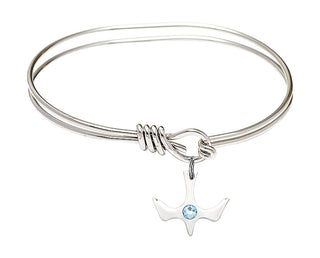 5 3/4 inch Oval Eye Hook Rhodium Bangle Bracelet with a Sterling Silver Holy Spirit charm.