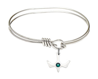 5 3/4 inch Oval Eye Hook Rhodium Bangle Bracelet with a Sterling Silver Holy Spirit charm.