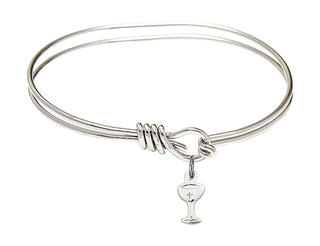 5 3/4 inch Oval Eye Hook Rhodium Bangle Bracelet with a Sterling Silver Chalice charm.