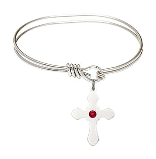 5 3/4 inch Oval Eye Hook Rhodium Bangle Bracelet with a Sterling Silver Cross charm.