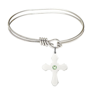 5 3/4 inch Oval Eye Hook Rhodium Bangle Bracelet with a Sterling Silver Cross charm.