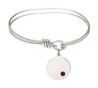 5 3/4 inch Oval Eye Hook Rhodium Bangle Bracelet with a Sterling Silver Plain Disc charm.