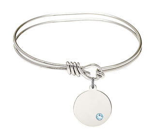 5 3/4 inch Oval Eye Hook Rhodium Bangle Bracelet with a Sterling Silver Plain Disc charm.