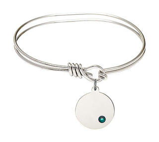 5 3/4 inch Oval Eye Hook Rhodium Bangle Bracelet with a Sterling Silver Plain Disc charm.