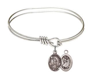 5 3/4 inch Oval Eye Hook Rhodium Bangle Bracelet with a Sterling Silver Saint Christopher/Football charm.