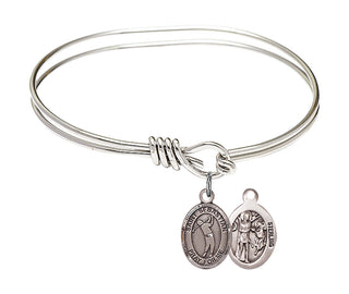 5 3/4 inch Oval Eye Hook Rhodium Bangle Bracelet with a Sterling Silver Saint Sebastian/Golf charm.