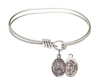 5 3/4 inch Oval Eye Hook Rhodium Bangle Bracelet with a Sterling Silver Saint Sebastian/Ice Hockey charm.