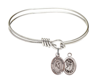 5 3/4 inch Oval Eye Hook Rhodium Bangle Bracelet with a Sterling Silver Saint Sebastian / Rugby charm.