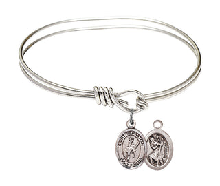 5 3/4 inch Oval Eye Hook Rhodium Bangle Bracelet with a Sterling Silver Saint Sebastian / Rodeo charm.