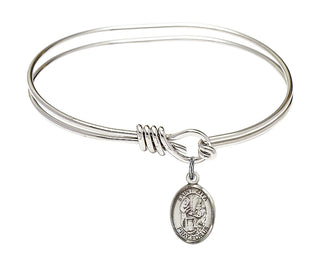5 3/4 inch Oval Eye Hook Rhodium Bangle Bracelet with a Sterling Silver Saint Zita charm. Engraved Catholic Saint Jewelry
