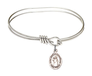 5 3/4 inch Oval Eye Hook Rhodium Bangle Bracelet with a Sterling Silver Saint John of Capistrano charm. Engraved Catholic Saint Jewelry