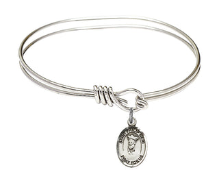 5 3/4 inch Oval Eye Hook Rhodium Bangle Bracelet with a Sterling Silver Saint Philip Neri charm.