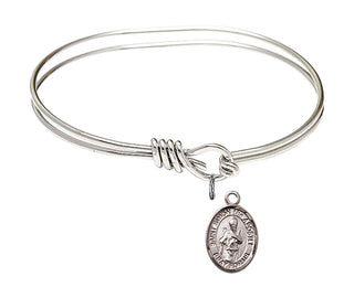 5 3/4 inch Oval Eye Hook Rhodium Bangle Bracelet with a Sterling Silver Saint Simon the Apostle charm. Engraved Catholic Saint Jewelry