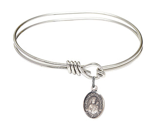 5 3/4 inch Oval Eye Hook Rhodium Bangle Bracelet with a Sterling Silver Our Lady of Czestochowa charm.