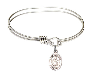 5 3/4 inch Oval Eye Hook Rhodium Bangle Bracelet with a Sterling Silver Saint Norbert of Xanten charm. Engraved Catholic Saint Jewelry