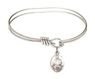 5 3/4 inch Oval Eye Hook Rhodium Bangle Bracelet with a Sterling Silver Pope Francis charm.