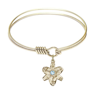 6 1/4 inch Round Eye Hook Hamilton Gold Bangle Bracelet with a 14kt Gold Filled Chastity charm.