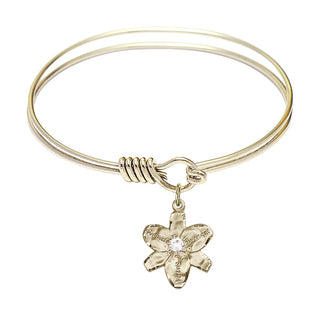 6 1/4 inch Round Eye Hook Hamilton Gold Bangle Bracelet with a 14kt Gold Filled Chastity charm.