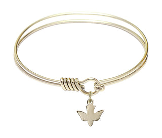 6 1/4 inch Round Eye Hook Hamilton Gold Bangle Bracelet with a 14kt Gold Filled Holy Spirit charm.