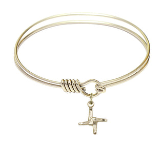 6 1/4 inch Round Eye Hook Hamilton Gold Bangle Bracelet with a 14kt Gold Filled Saint Brigid Cross charm.