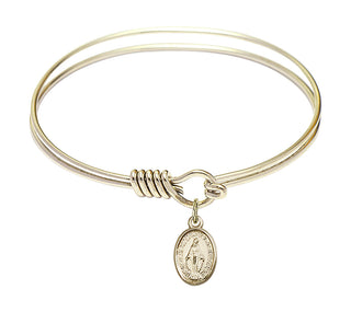 6 1/4 inch Round Eye Hook Hamilton Gold Bangle Bracelet with a 14kt Gold Filled Miraculous charm.