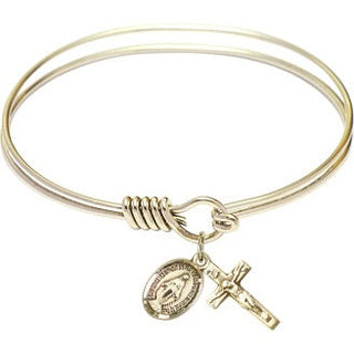 6 1/4 inch Round Eye Hook Hamilton Gold Bangle Bracelet with a 14kt Gold Filled Miraculous charm.